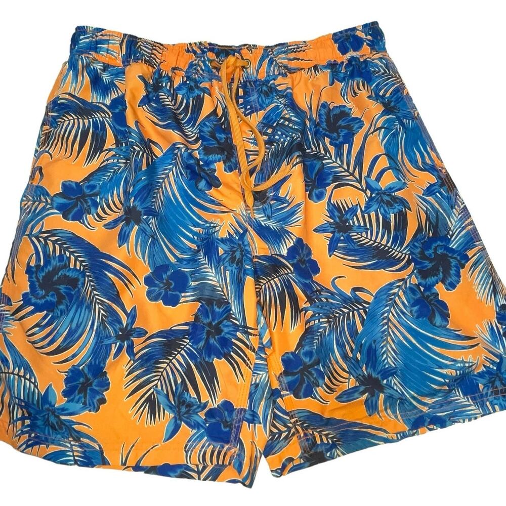 Le Tigre Mens XL Board Shorts Blue Orange Floral Swim Trunks Lined Gator Color